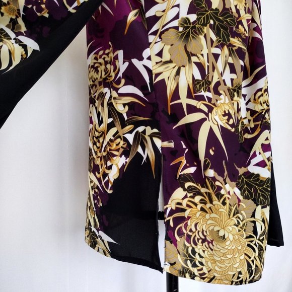 Tahari Purple and Gold Floral Print Oversized Fit Blouse Size M / L - Picture 9 of 11